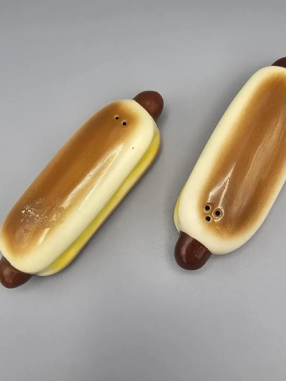 Vintage Hot Dog Shaped Salt and Pepper Shakers